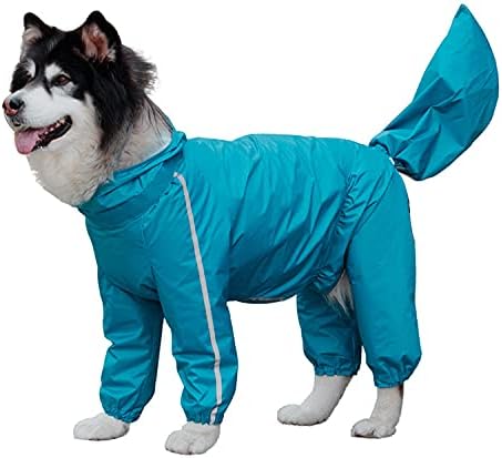 410iZcOHGfS._AC Dog Raincoat, 4 Legs Large Dog Rain Jacket with Reflective Stripe,Dog Hooded Waterproof Raincoats for Big Dogs,Large Breeds Dogs Rain Jackets with Legs,Tail- Male Dog (Yellow,12XL)