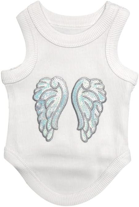 Cute Dog Clothes, Ribbed Tank Top T Shirt for Small, Medium or Large Pets, Breathable & Soft Cotton Blend (White, M)