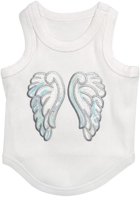 Cute Dog Clothes, Ribbed Tank Top T Shirt for Small, Medium or Large Pets, Breathable & Soft Cotton Blend (White, M)