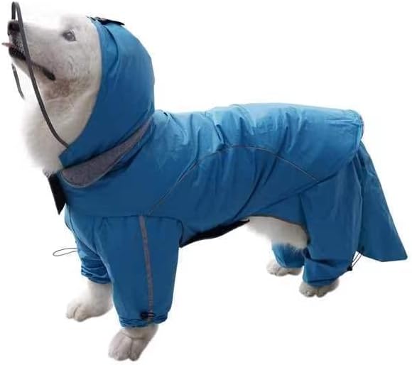 Dog Raincoat 2 Piece Sets, Adjustable Dog Rain Jacket and Vest, Double Layer, Storage Pocket for Giant,Large and Medium Dogs (Lake Blue, 12XL)