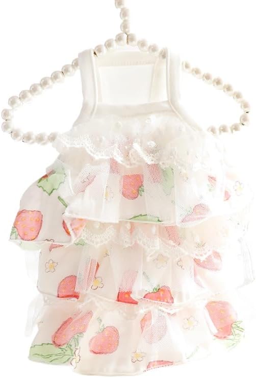 Dog Princess Dresses for Small Dogs Clothes Cherry Costume Pet Suspenders Girl Cat Cute Lace Coat Floral Outfits Summer Costumes (M,Cherry)