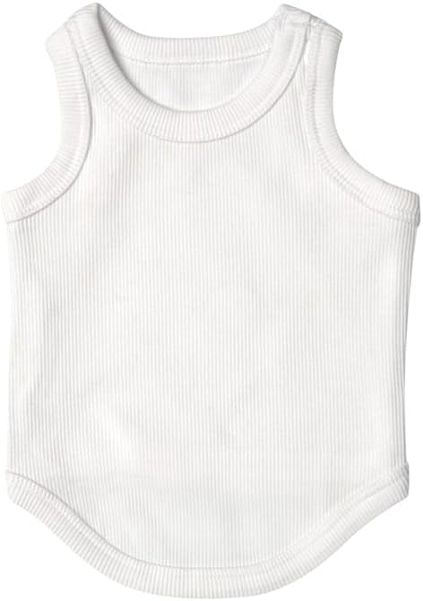 Cute Dog Clothes, Ribbed Tank Top T Shirt for Small, Medium or Large Pets, Breathable & Soft Cotton Blend (White, M)