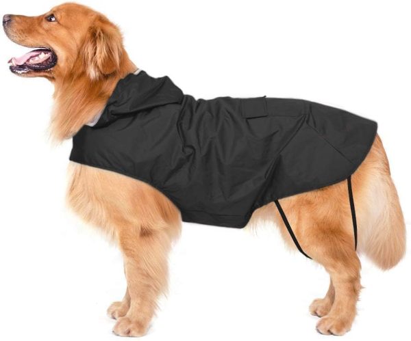 Dog Raincoat with Adjustable Belly Strap and Leash Hole - Hoodie with Reflective Strip - Waterproof Slicker Lightweight Breathable Rain Poncho Jacket for Medium Large Dogs - Easy to Wear, Yellow 5XL