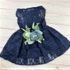 Navy Lace Dog Dress, Navy and Dusty Blue Floral Wedding Dog Dress, Dog Flower Girl Dress, The Aquanetta Wedding Dog Dress, Dog Clothes (X-Small (3-6 lbs))