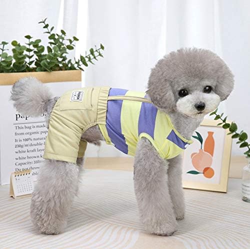 51BUJlsPqcL._AC Dog Shirt Clothes T Shirts Stripe Shirts 4 Legs Casual Shirt Overalls Cool Summer Onesie Tank Top Vest Dog Shirts for Small Dog Puppy Cat (Yellow, L)