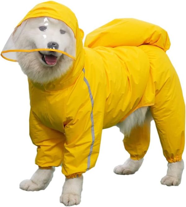 51BsTdpCcXL._AC_SL1000 Dog Raincoat, 4 Legs Large Dog Rain Jacket with Reflective Stripe,Dog Hooded Waterproof Raincoats for Big Dogs,Large Breeds Dogs Rain Jackets with Legs,Tail- Male Dog (Yellow,12XL)