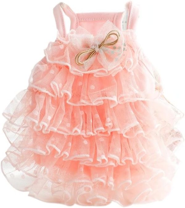 Dog Wedding Dresses for Small Dogs Lolita Clothes Princess Skirt Cat Costume Lace Star Pet Girl Cute Coat Outfits Summer Costumes (S,Pink)