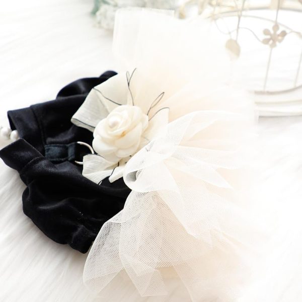 Dog Wedding Dresses for Small Dogs Skirt Lolita Puppy Clothes Princess Costume Pet Girl Cat Cute Bow Lace Coat Outfits Summer Costumes (M,Black-White)