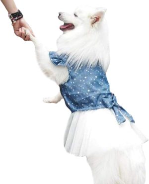 Polka Dot Big large Dog Princess Dress Tutu Skirt Golden Retriever Pitbull Summer Dog Clothes Hoodie Costume (XXXL, Blue)