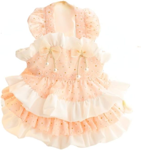 Dog Princess Dresses for Small Dogs Lolita Clothes Flower Puppy Costume Pet Suspenders Girl Cute Bow Lace Coat Cat Floral Outfits Summer Costumes (M,Blue)