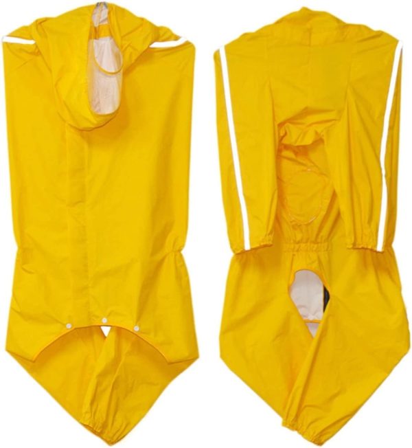 51TJ5gsYh9L._AC_SL1264 Dog Raincoat, 4 Legs Large Dog Rain Jacket with Reflective Stripe,Dog Hooded Waterproof Raincoats for Big Dogs,Large Breeds Dogs Rain Jackets with Legs,Tail- Male Dog (Yellow,12XL)