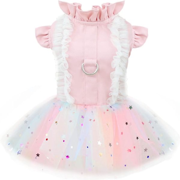 Small Dog Harness Dress Pink Cute Rainbow Tutu Dresses for Dogs Princess Summer Puppy Dog Dress for Small Dogs Girl Cat Dresses Clothes for Cats Only Shih Tzu Chihuahua Dog Clothes, Small