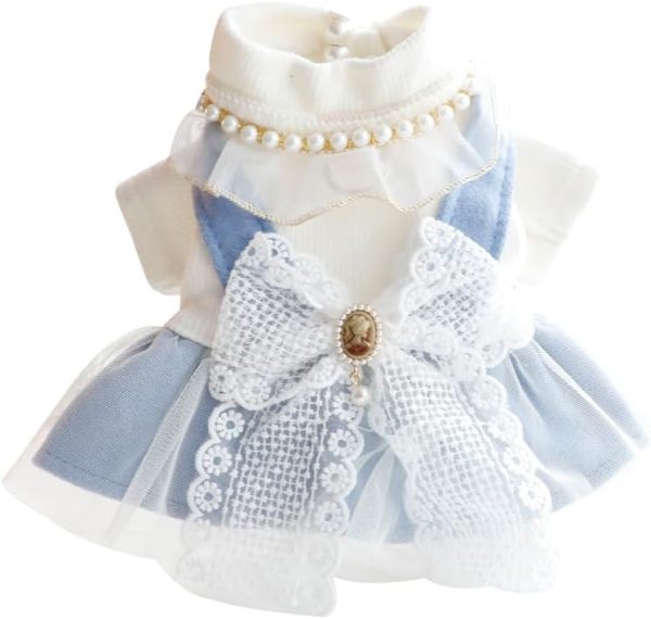 Dog Princess Dresses for Small Dogs Lolita Clothes Bow Costume Pet Girl Cute Coat Outfits Fall Blue Costumes (M,Blue)
