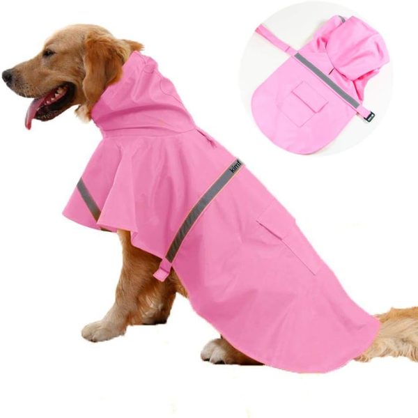 Dog Raincoat Reflective Waterproof Lightweight Adjustable Dog Rain Jacket with Hood for Small Medium Large Dogs (Pink, Medium)
