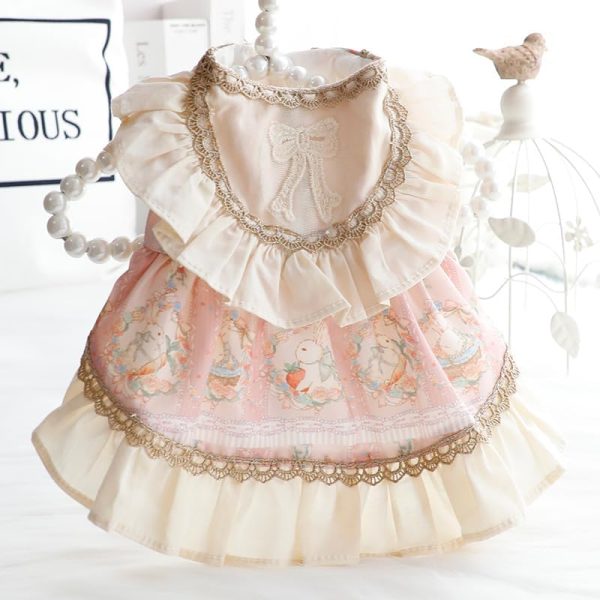 Dog Princess Dresses for Small Dogs Cat Lolita Lace Bow Clothes Bunny Costume Pink Pet Girl Cute Coat Outfits Spring Costumes Summer (M,Pink Bunny)
