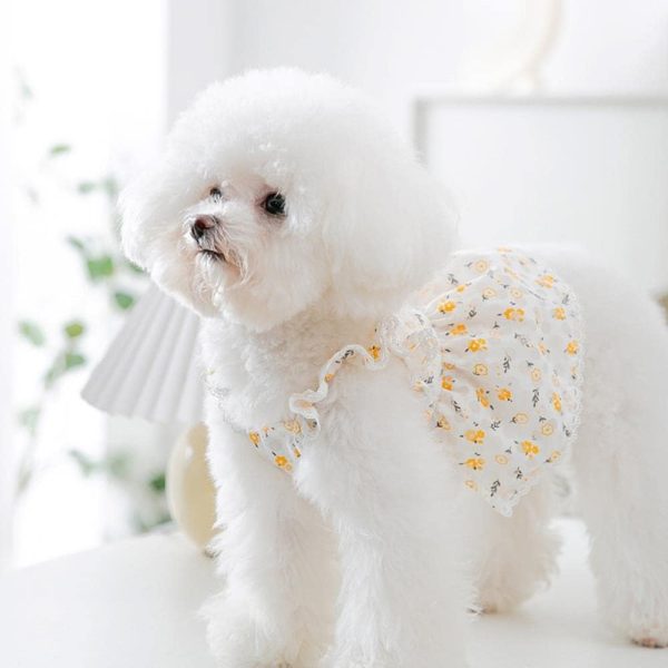Floral Dress Pet Dog Clothes Cat Fresh Hollow Clothing Dogs Small Chihuahua Sweet Summer White Breathable Girl Boy Chihuahua