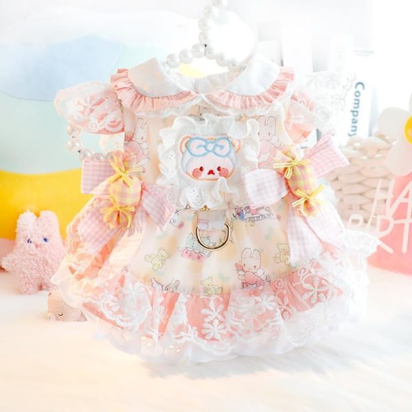 Dog Princess Dresses for Small Dogs Cat Lolita Lace Bow Clothes Candy Costume Pink Bear Pet Hoodies Girl Cute Coat Outfits Spring Costumes Summer (S,Candy Bear)