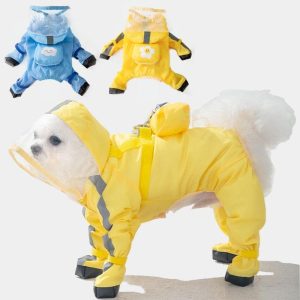 Full Coverage Small Dog Raincoat, Waterproof with Four-Leg Protection, Ideal for Teddy Bears, Includes Waterproof Mini Backpack (Yellow New, XX-Large(Recommended Weight:15-22 Pounds))