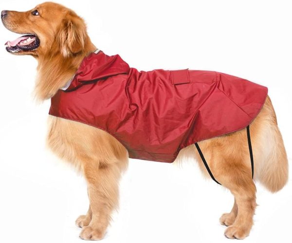 Dog Raincoat with Adjustable Belly Strap and Leash Hole - Hoodie with Reflective Strip - Waterproof Slicker Lightweight Breathable Rain Poncho Jacket for Medium Large Dogs - Easy to Wear, Yellow 5XL