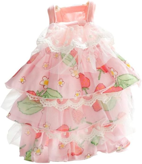 Dog Princess Dresses for Small Dogs Clothes Cherry Costume Pet Suspenders Girl Cat Cute Lace Coat Floral Outfits Summer Costumes (M,Cherry)