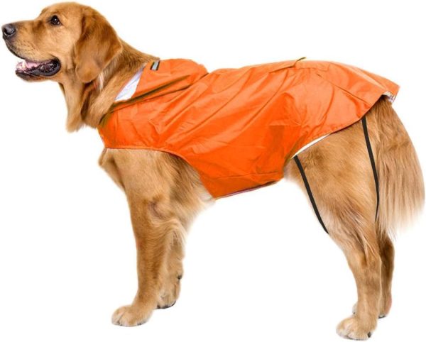 Dog Raincoat with Adjustable Belly Strap and Leash Hole - Hoodie with Reflective Strip - Waterproof Slicker Lightweight Breathable Rain Poncho Jacket for Medium Large Dogs - Easy to Wear, Yellow 5XL