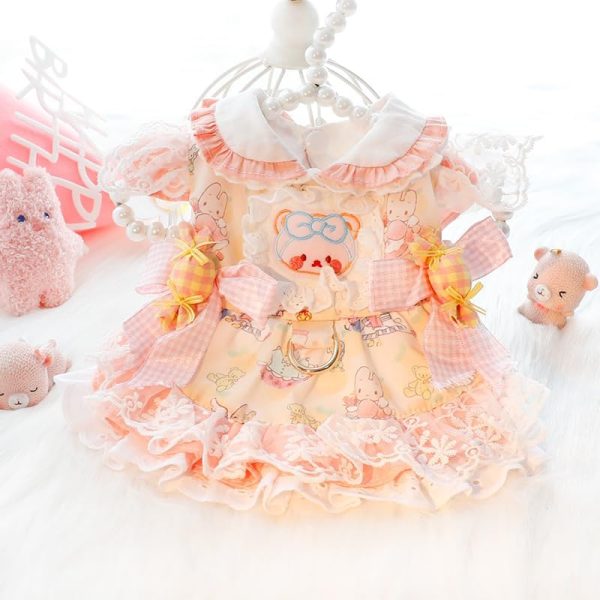 Dog Princess Dresses for Small Dogs Cat Lolita Lace Bow Clothes Candy Costume Pink Bear Pet Hoodies Girl Cute Coat Outfits Spring Costumes Summer (S,Candy Bear)