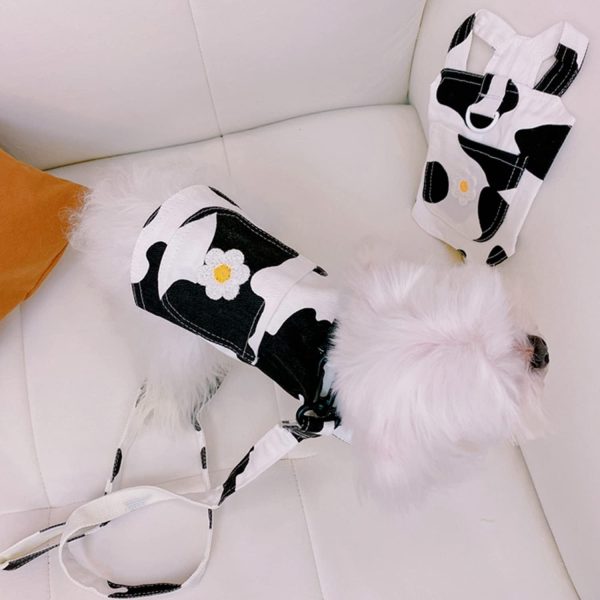 Small Dog Harness Vest with Leash Set, Cow Print Dog Overalls, Soft Pet Shirt for Cats Puppy Small Dogs M