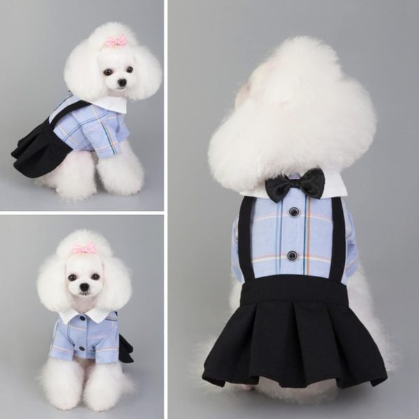 Yellow Dog Overalls Pet Couples Dress Pant Plaid Puppy T-Shirts Jumpsuit Clothes for Small Medium Dogs Cats for Party Birthday, M