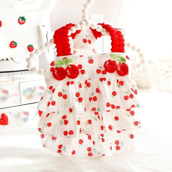 Dog Princess Dresses for Small Dogs Clothes Cherry Costume Pet Suspenders Girl Cat Cute Lace Coat Floral Outfits Summer Costumes (M,Cherry)