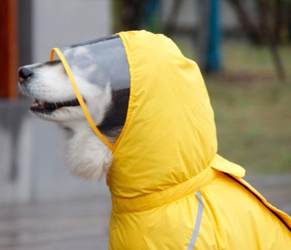614bQqaAvlL._AC_SL1489 Dog Raincoat, 4 Legs Large Dog Rain Jacket with Reflective Stripe,Dog Hooded Waterproof Raincoats for Big Dogs,Large Breeds Dogs Rain Jackets with Legs,Tail- Male Dog (Yellow,12XL)