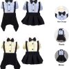 Yellow Dog Overalls Pet Couples Dress Pant Plaid Puppy T-Shirts Jumpsuit Clothes for Small Medium Dogs Cats for Party Birthday, M
