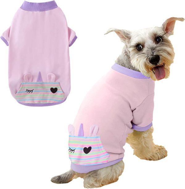 Dog T-Shirts 100% Cotton Soft Puppy Clothes Cute Prints Dogs Pocket Shirt for Small Dogs (Small PinkCat)