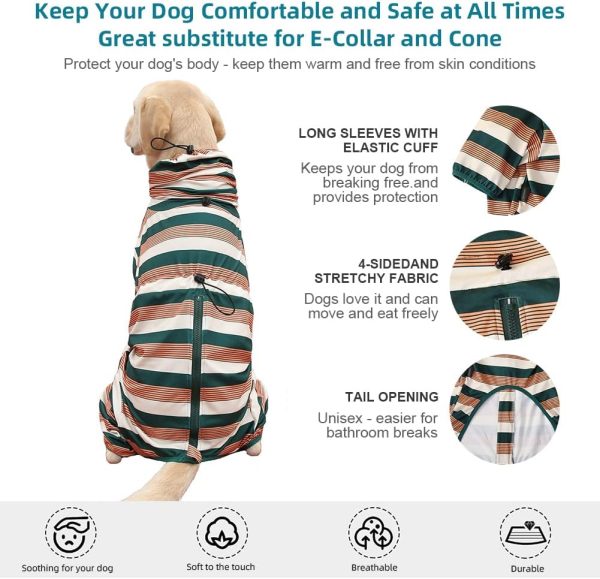 Dog Jumpsuit, Extra Large Stretch, 6XL, Yellow-Green Bar, for Medium-Sized, Adult Dogs, Surgical Recovery Dog Clothing, Polyester