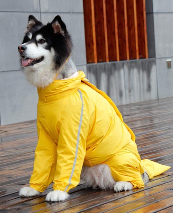 619zmHY1q2L._AC_SL1357 Dog Raincoat, 4 Legs Large Dog Rain Jacket with Reflective Stripe,Dog Hooded Waterproof Raincoats for Big Dogs,Large Breeds Dogs Rain Jackets with Legs,Tail- Male Dog (Yellow,12XL)