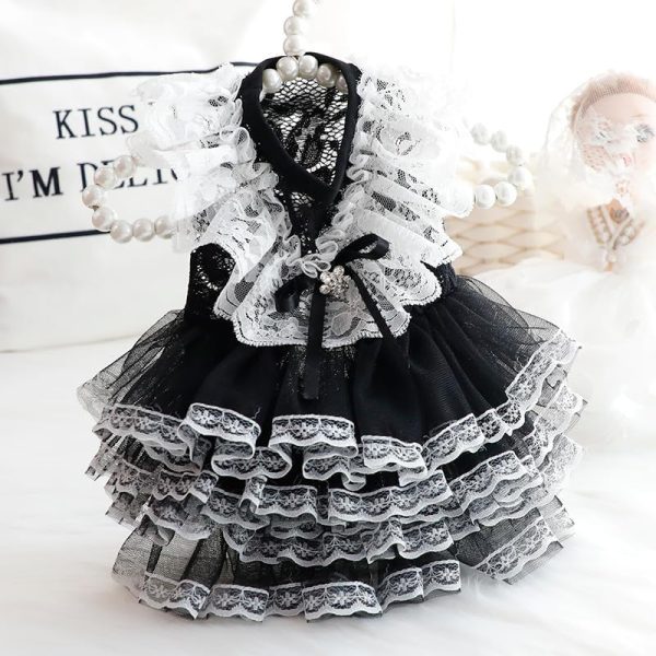 Dog Wedding Dresses for Small Dogs Lolita Clothes Princess Cat Costume Lace Black Pet Girl Cute Coat Outfits Summer Costumes (M,Black)