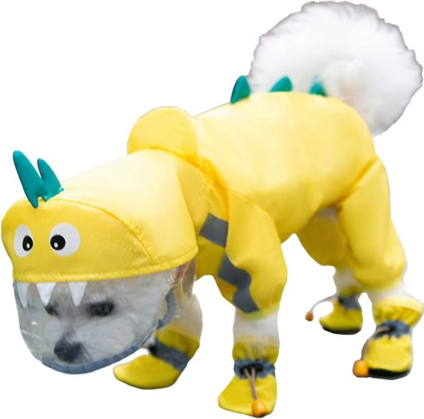 61CnlY43ayL._AC_SL1500 Dog Raincoat, Clear Hooded Raincoat, Portable Waterproof Poncho with Reflective Trim and Storage Bag for Small Dogs, Medium Dogs, Large Dogs. (Small, Clouds-Blue)