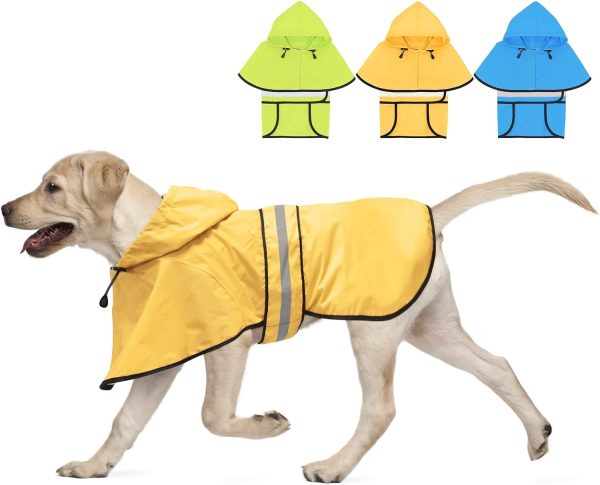 61EU5y1n-uL._AC_SL1500 Dog Raincoat-Reflective Dog Rain Coat with Hoodie, Waterproof Lightweight Adjustable Dog Rain Jacket Poncho Slicker for Small Medium and Large Dogs (Medium, Blue)