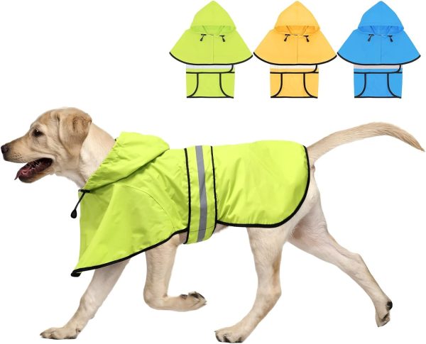 61Lc5HMl01L._AC_SL1500 Dog Raincoat-Reflective Dog Rain Coat with Hoodie, Waterproof Lightweight Adjustable Dog Rain Jacket Poncho Slicker for Small Medium and Large Dogs (Medium, Blue)