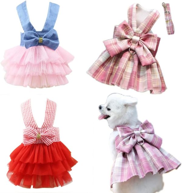 Fancy Puppy Dress Yorkie Dresses for Small Girl Dogs Harness Outfits Princess Costumes M