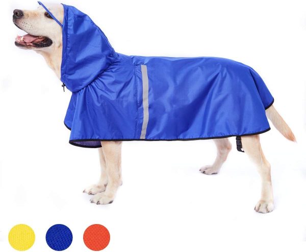 Dog Raincoat with Adjustable Belly Strap and Leash Hole - Hoodie with Reflective Strip - Waterproof Slicker Lightweight Breathable Rain Poncho Jacket for Medium Large Dogs - Easy to Wear, Yellow 5XL