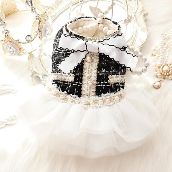 Dog Princess Dresses for Small Dogs Lolita Clothes Lace Tweed Costume Pet Girl Cute Coat Outfits Fall Costumes (M,White)