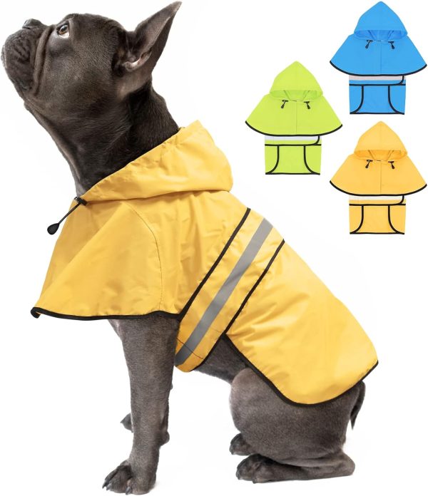 61SxwLmGR1L._AC_SL1500 Dog Raincoat-Reflective Dog Rain Coat with Hoodie, Waterproof Lightweight Adjustable Dog Rain Jacket Poncho Slicker for Small Medium and Large Dogs (Medium, Blue)