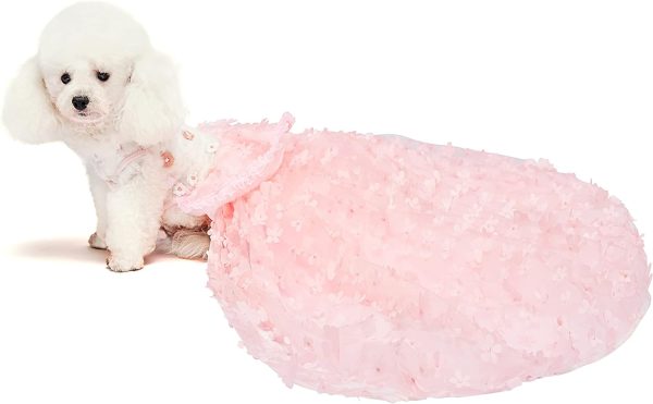 Dogs Wedding Dresses Flower Tutu Skirt with Detachable Train for Small Medium Dog Pet Outfit Formal Apparel Princess Clothes for Birthday Party Costume (Pink Set, XL)