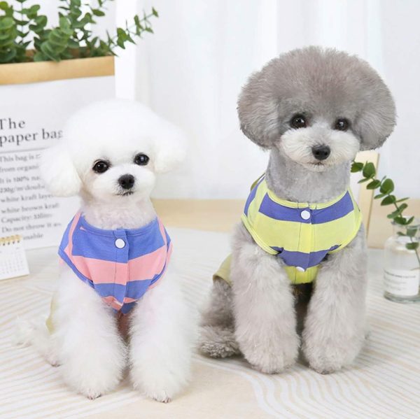 61X6_aVLhCL._AC_SL1100 Dog Shirt Clothes T Shirts Stripe Shirts 4 Legs Casual Shirt Overalls Cool Summer Onesie Tank Top Vest Dog Shirts for Small Dog Puppy Cat (Yellow, L)