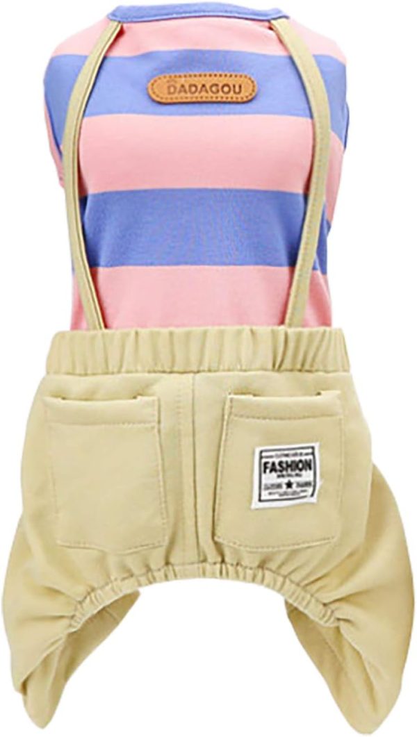 61XDk86Sp8L._AC_SL1500 Dog Shirt Clothes T Shirts Stripe Shirts 4 Legs Casual Shirt Overalls Cool Summer Onesie Tank Top Vest Dog Shirts for Small Dog Puppy Cat (Yellow, L)