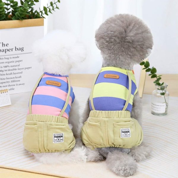 61ZeJNzbGfL._AC_SL1101 Dog Shirt Clothes T Shirts Stripe Shirts 4 Legs Casual Shirt Overalls Cool Summer Onesie Tank Top Vest Dog Shirts for Small Dog Puppy Cat (Yellow, L)