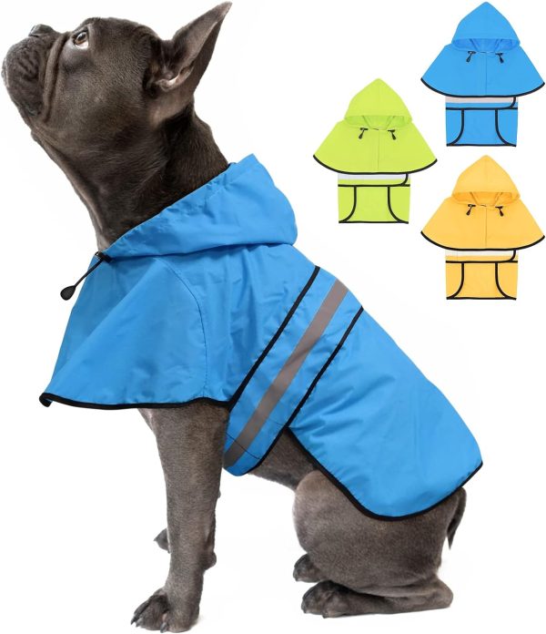61gBcgzM8ZL._AC_SL1500 Dog Raincoat-Reflective Dog Rain Coat with Hoodie, Waterproof Lightweight Adjustable Dog Rain Jacket Poncho Slicker for Small Medium and Large Dogs (Medium, Blue)