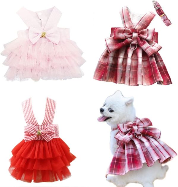 Fancy Puppy Dress Yorkie Dresses for Small Girl Dogs Harness Outfits Princess Costumes M