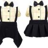 Yellow Dog Overalls Pet Couples Dress Pant Plaid Puppy T-Shirts Jumpsuit Clothes for Small Medium Dogs Cats for Party Birthday, M