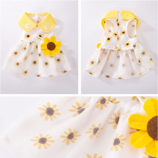 Dog Dress Soft Breathable Puppy Dresses Elegant Princess Lace Floral Pet Dress with Sunflower for Small Dog